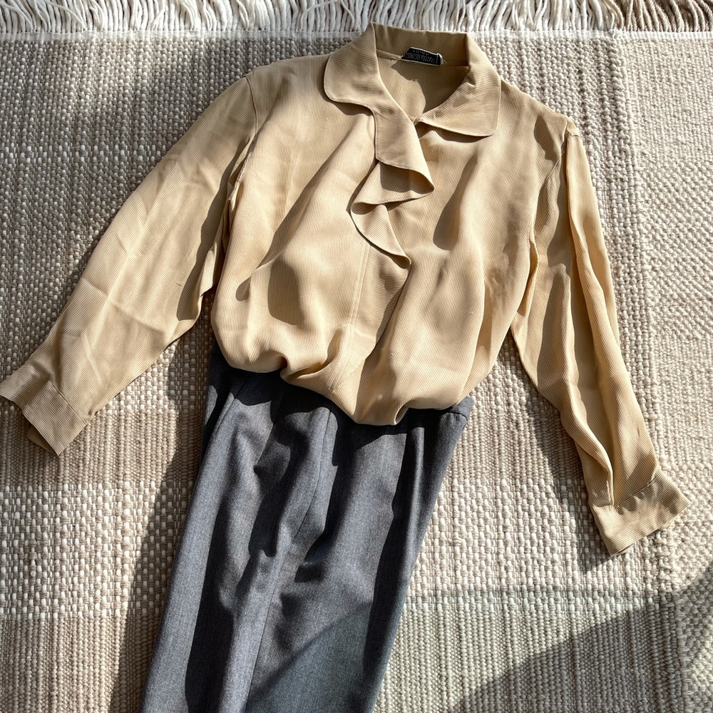 Armani thin-striped blouse with ruffle collar